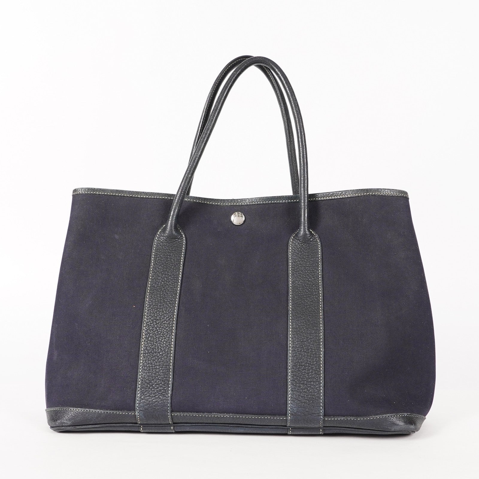 Authentic Hermes Garden Party MM Canvas Leather Tote Bag  02E056820003