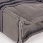 Hermes Fourre-Tout PM Tote Bag Gray Canvas Black Stripe Used Vintage 06E01825030