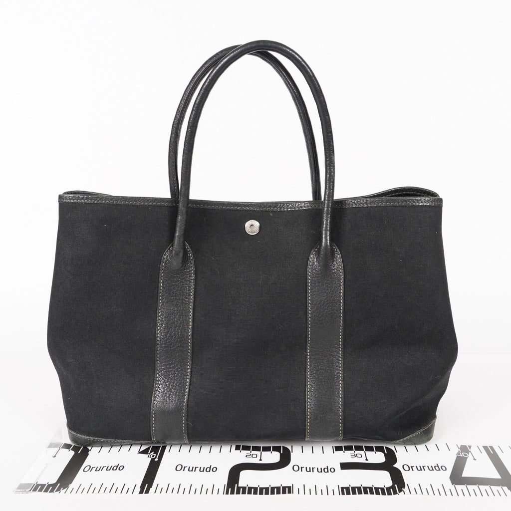 Hermes Garden Party 30 TPM Handbag Tote Leather Canvas Black 05E024290016