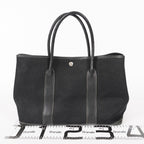 Hermes Garden Party 30 TPM Handbag Tote Leather Canvas Black 05E024290016