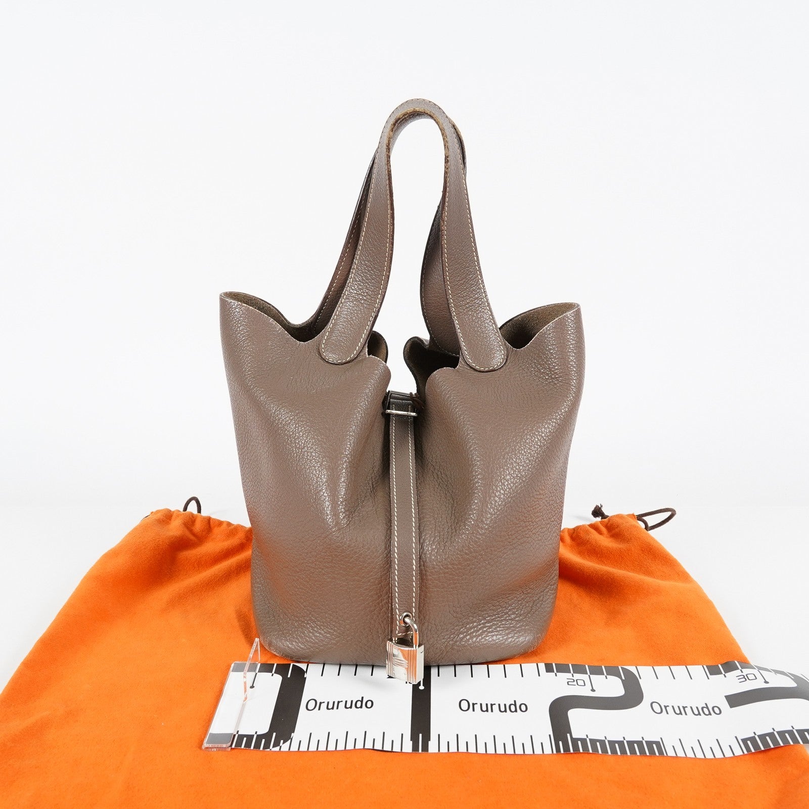 Hermes Picotin Lock MM Taurillon Clemence Leather Bag Gray Used 07E2223980025