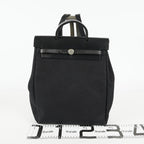 Hermes Herbag Ado Backpack 30cm Black Canvas Leather Used Auth 09E125940011