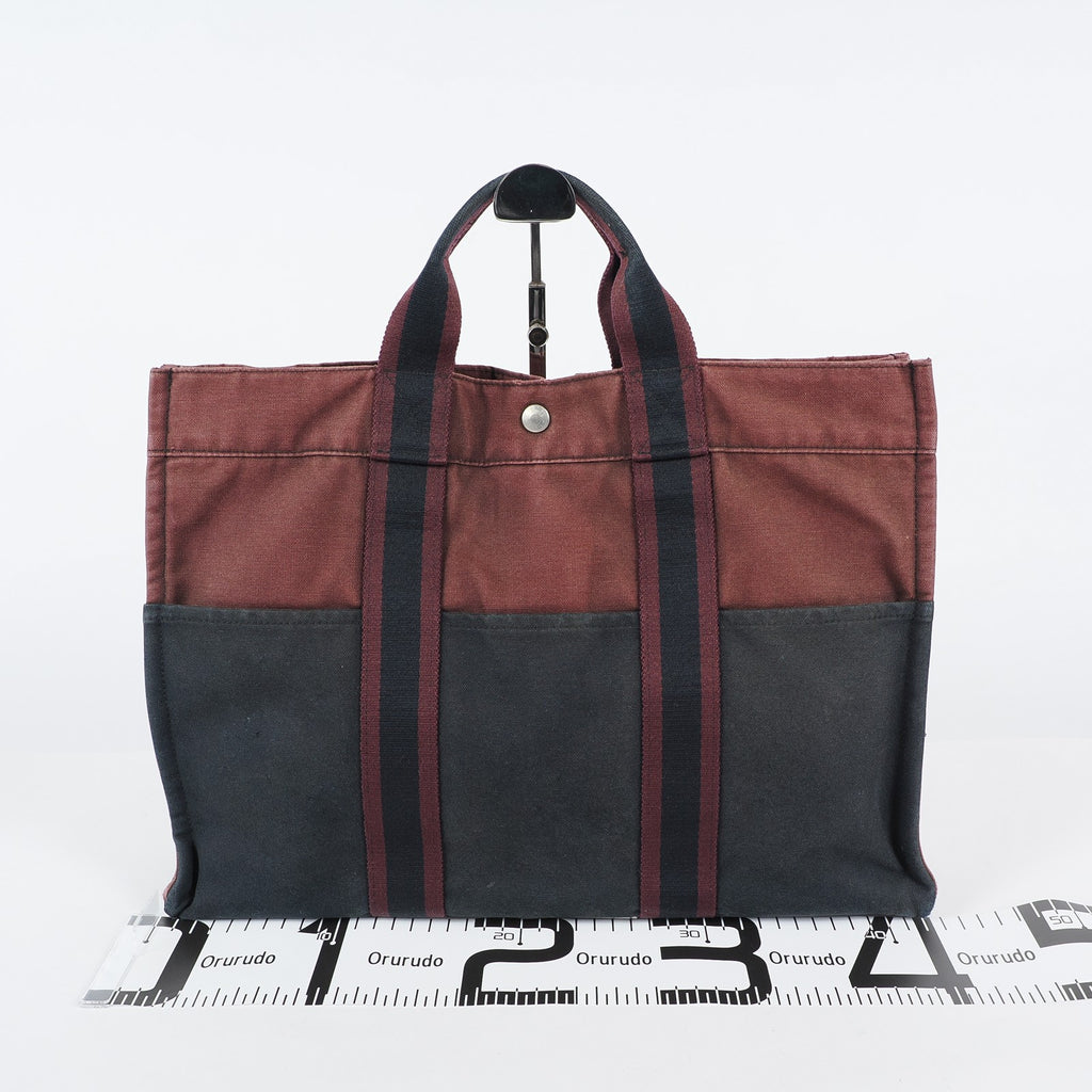 HERMÈS Paris Fourre Tout MM Black Red Cotton Canvas Tote Hand Bag 04A05825007