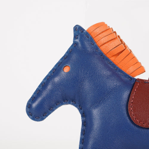AUTH HERMES RODEO BAG CHARM AZTEC BLEU ELECTRIQUE FAUVE vintage 05E183410029