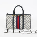Gucci Sherry Line GG Supreme Boston Bag Navy Canvas Hand Bag Used 07E182860015