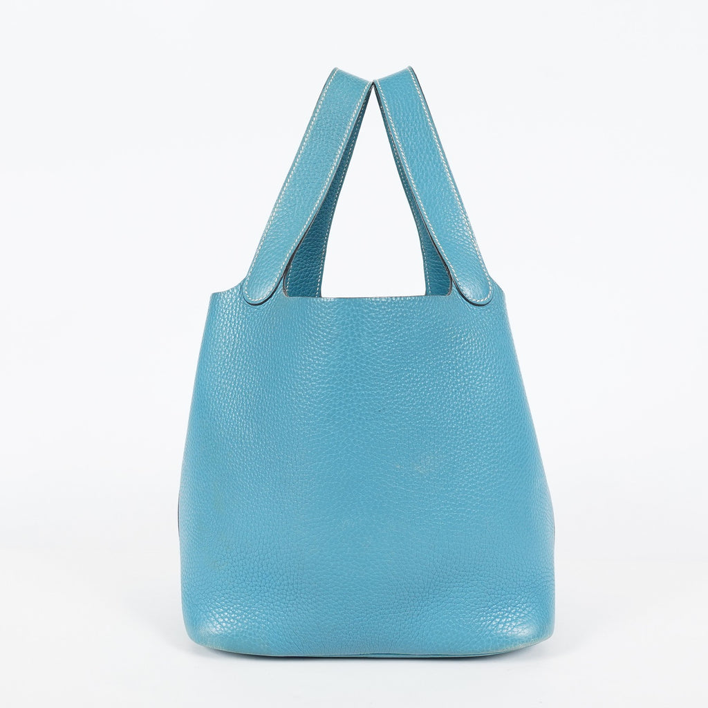 HERMES Picotin PM Blue Jean Clemence Leather Hand Tote Bag Used 07A1520592031