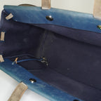 Hermes Herbag Cabas MM Navy Canvas Blue Leather Tote Hand Bag Used 08E043960012