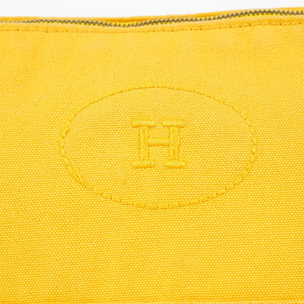 HERMES Bolide Pouch GM Yellow Canvas Leather Trim Zip Used Vintage 07A16495031