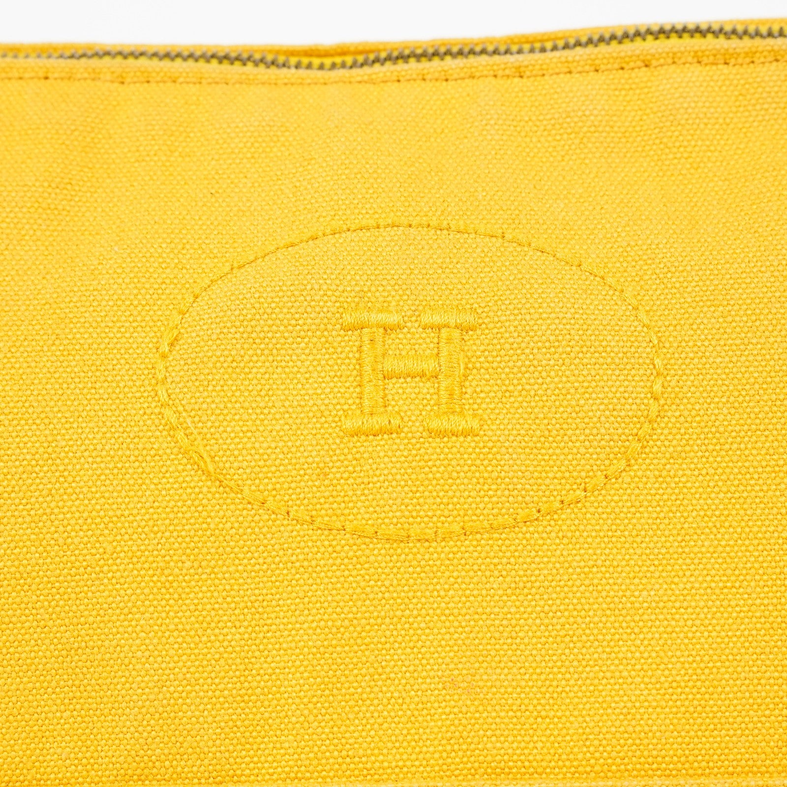 HERMES Bolide Pouch GM Yellow Canvas Leather Trim Zip Used Vintage 07A16495031