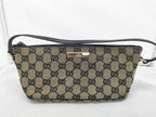 GUCCI GG Canvas Accessory Pouch Beige Black Leather Vintage Handbag 08O102330024