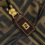 Fendi Zucca Mini Vanity Bag 24cm Brown Canvas Leather Used Auth 09E173410010