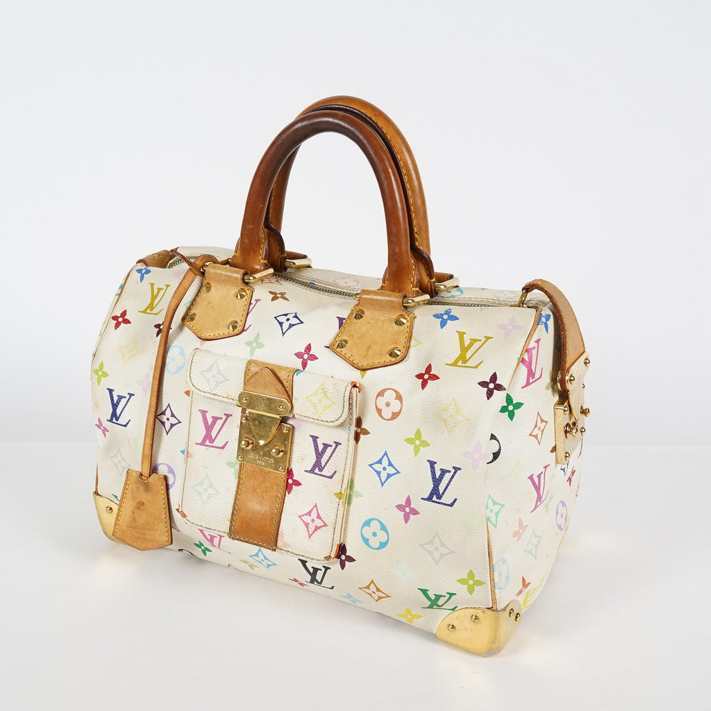 Louis Vuitton Speedy 30 M92642 Monogram Multicolore White Bag Used 08E107150008