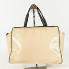 kate spade handbag beige black with bow gold logo plate leather 225243940936