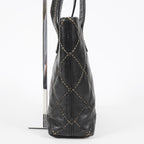 Chanel Wild Stitch Tote Bag Black Calfskin Leather CC Logo Used 07E077260010
