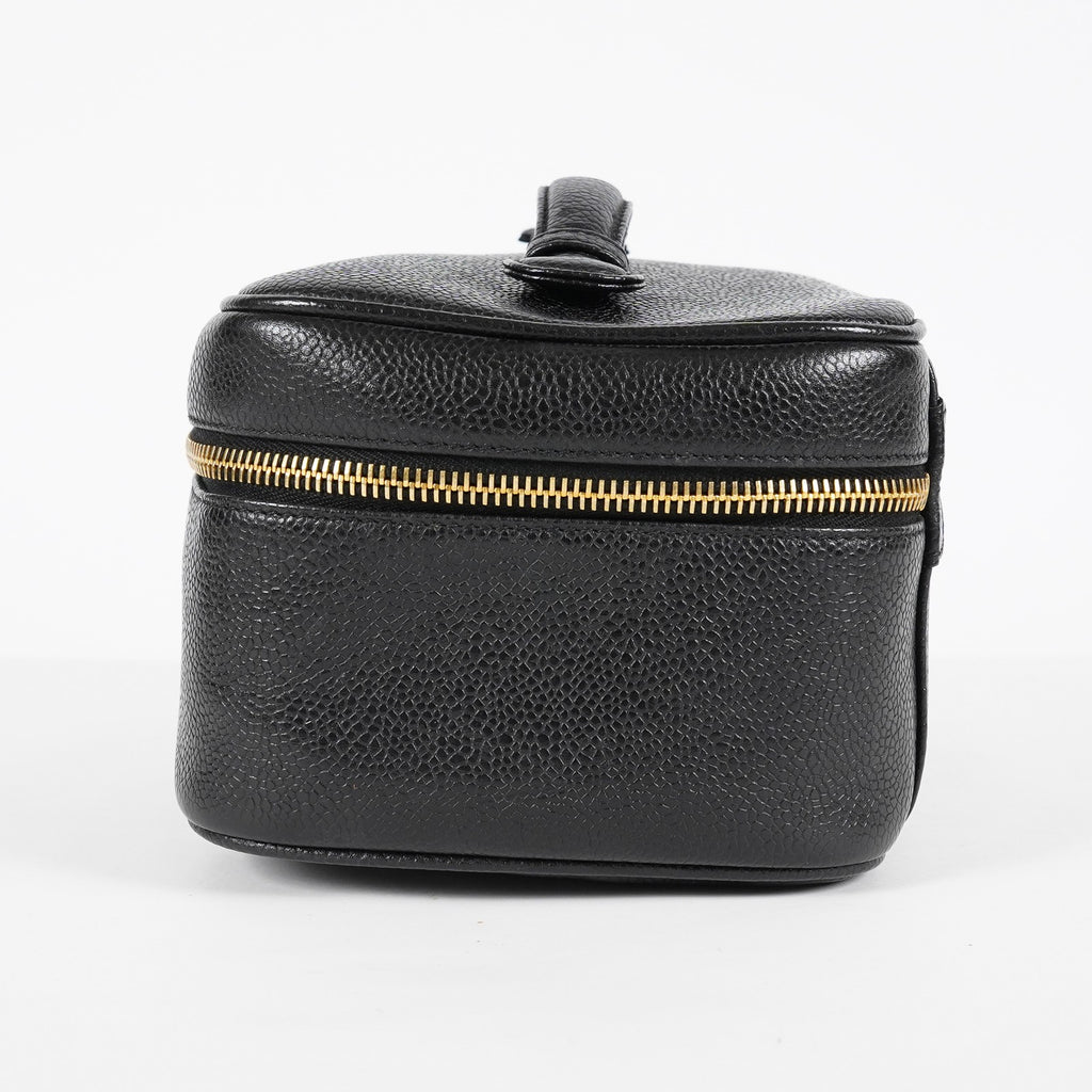 Chanel Caviar Skin CC Vanity Bag Black Leather Used Vintage 07E046490027