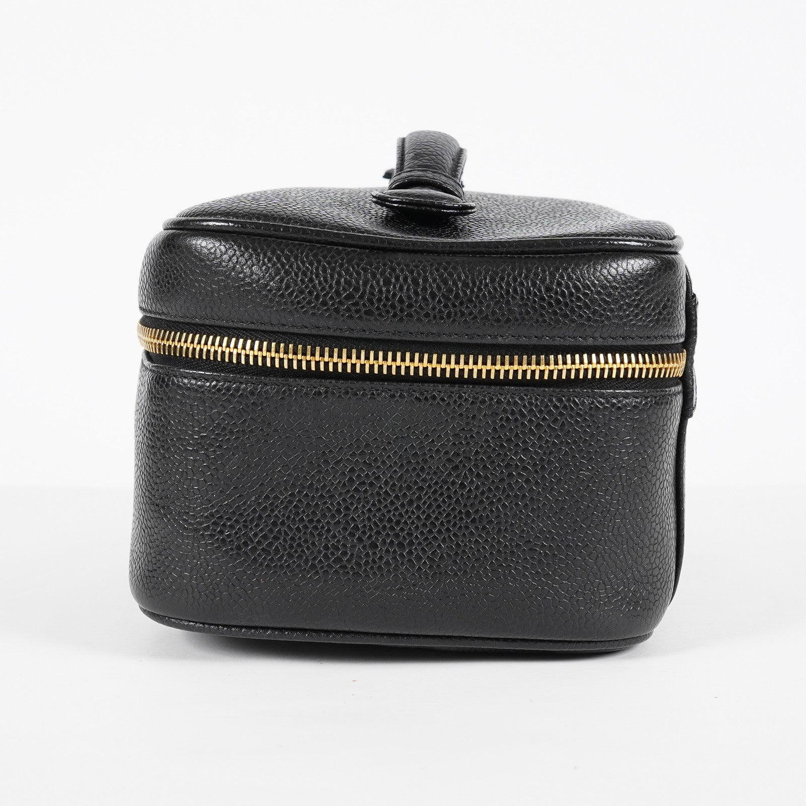 Chanel Caviar Skin CC Vanity Bag Black Leather Used Vintage 07E046490027