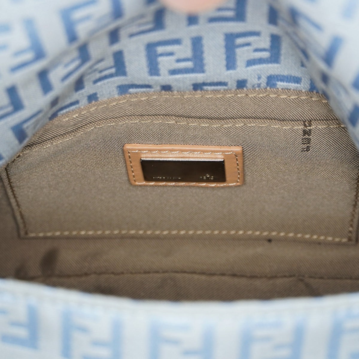 Fendi Mamma Baguette Zucca Canvas Shoulder Bag 21cm Light Blue 08E1114300020