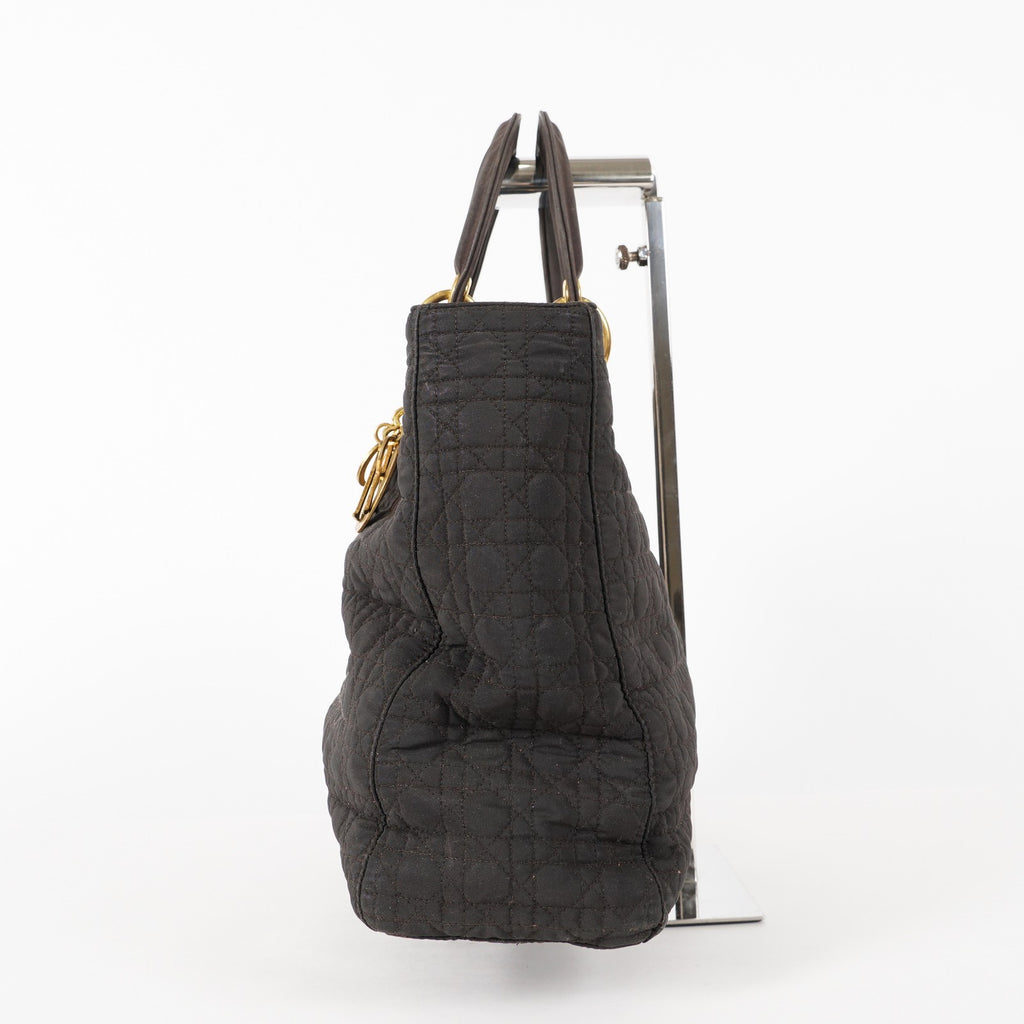Dior Lady Dior Cannage Nylon Gold Hardware Charm Handbag Black 12E323410027