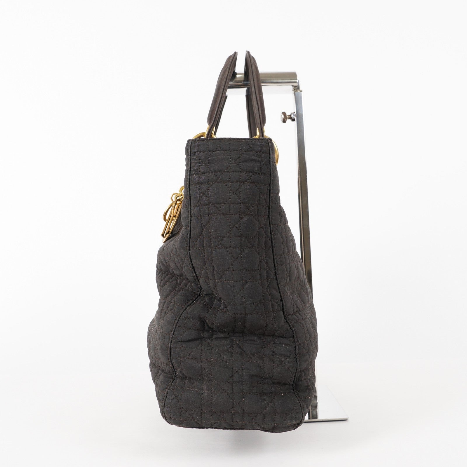 Dior Lady Dior Cannage Nylon Gold Hardware Charm Handbag Black 12E323410027