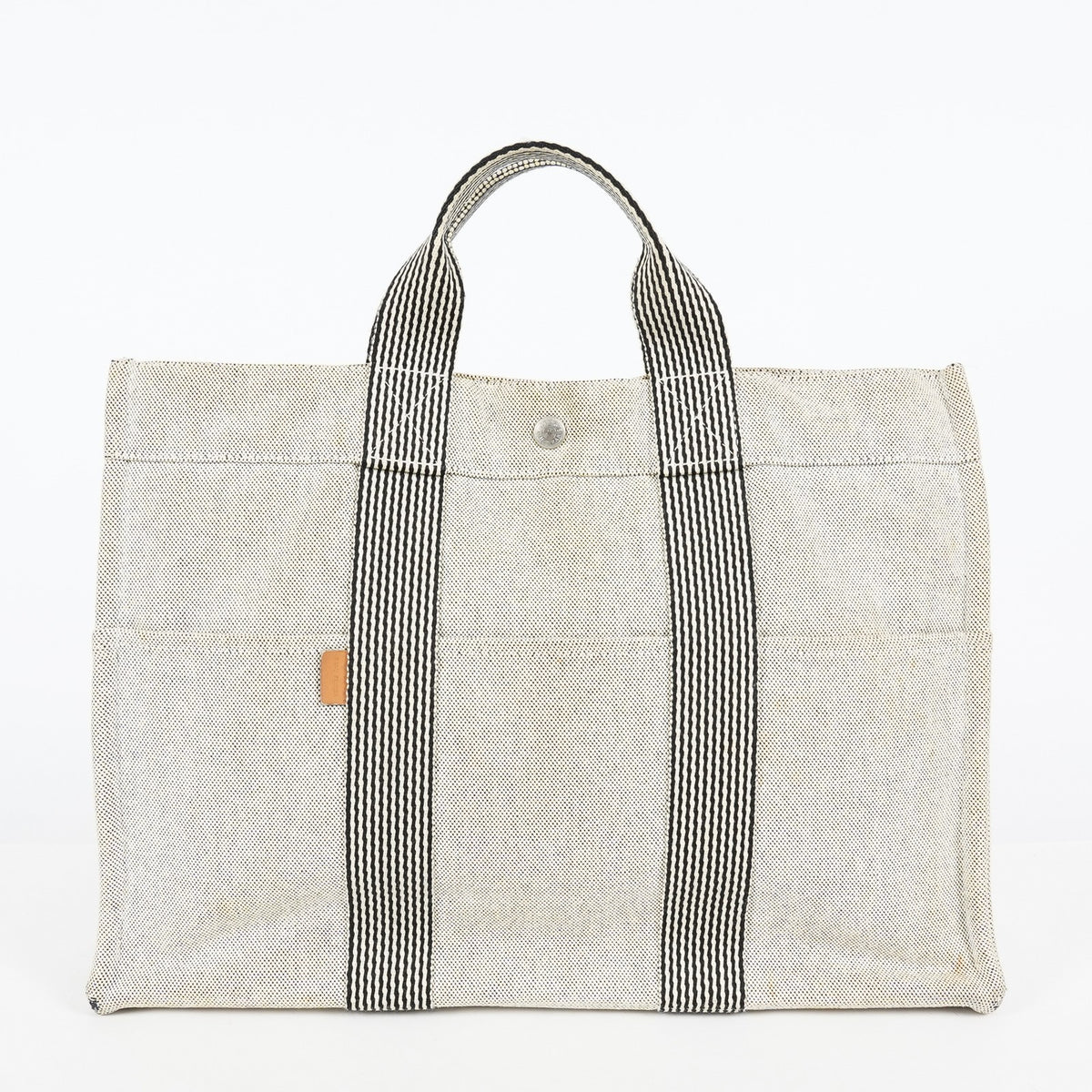 Hermes Fourre-Tout MM Gray Canvas Tote Hand Bag Used Vintage Auth 07E27825005