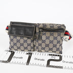 GUCCI GG Canvas Waist Belt Bag Beige Navy Sherry Web Vintage Used 08E162530010
