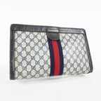 Gucci Clutch Bag Navy GG Canvas Leather Used Pouch Second Bag 09M441019708