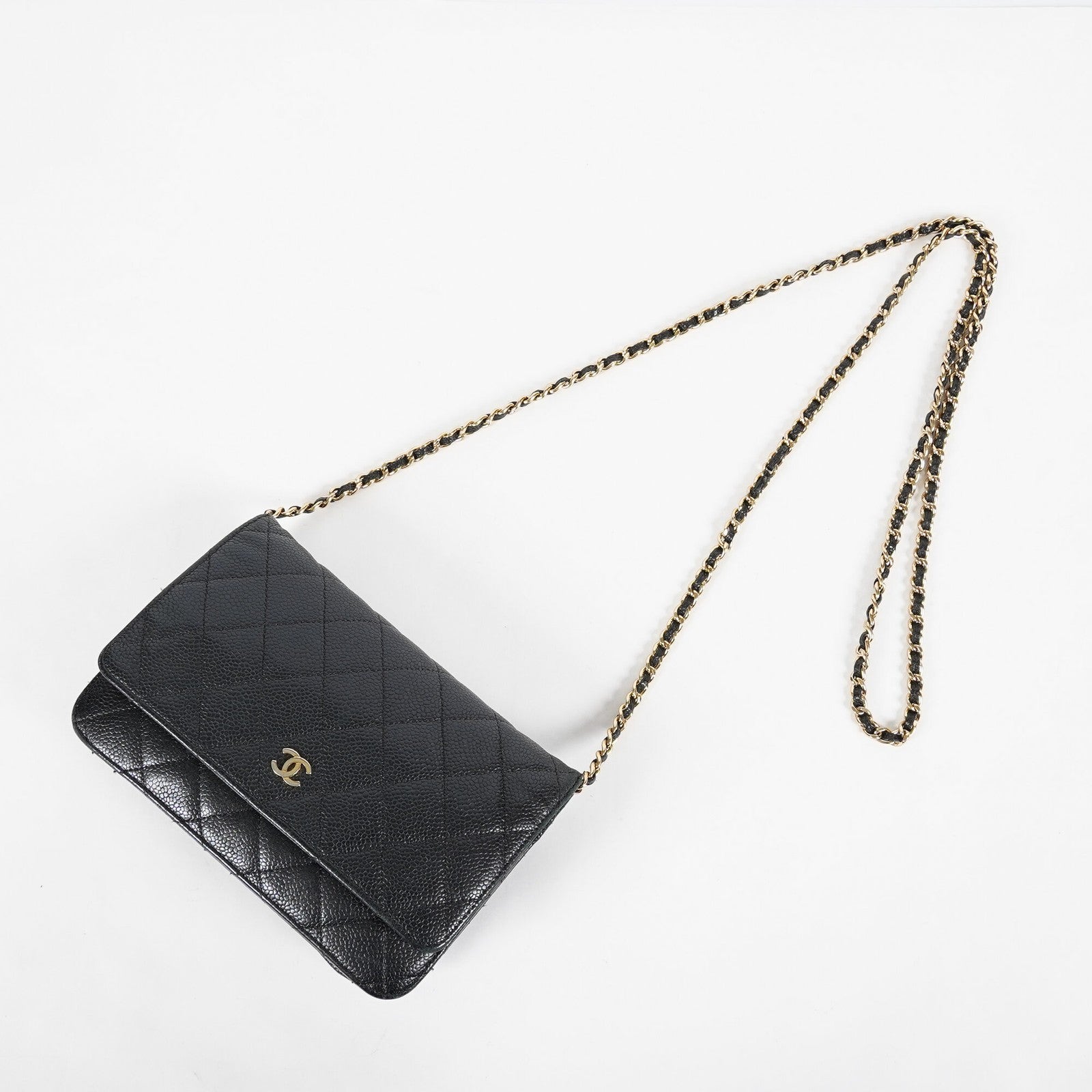 Chanel Caviar Quilted Wallet On Chain WOC Black Crossbody Bag Gold 07E2620790012