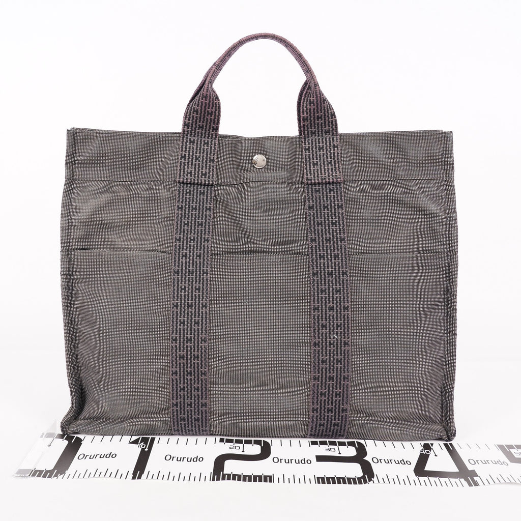 Auth Hermes Herline Tote MM Gray Canvas Silver HW Vintage Purse Used 07E22605005
