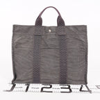 Auth Hermes Herline Tote MM Gray Canvas Silver HW Vintage Purse Used 07E22605005