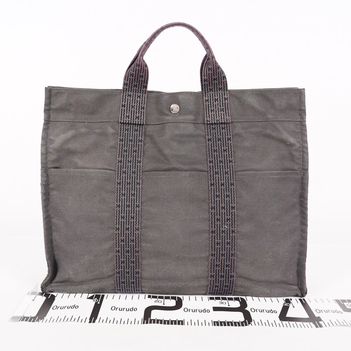 Auth Hermes Herline Tote MM Gray Canvas Silver HW Vintage Purse Used 07E22605005