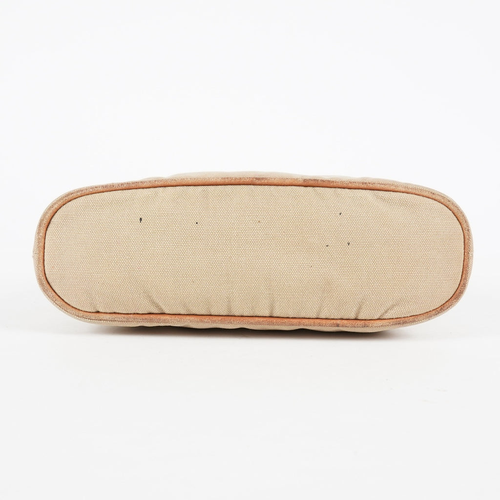 Hermes Bolide Pouch 21 Beige Canvas Leather Cosmetic Pouch Used 08E23495007