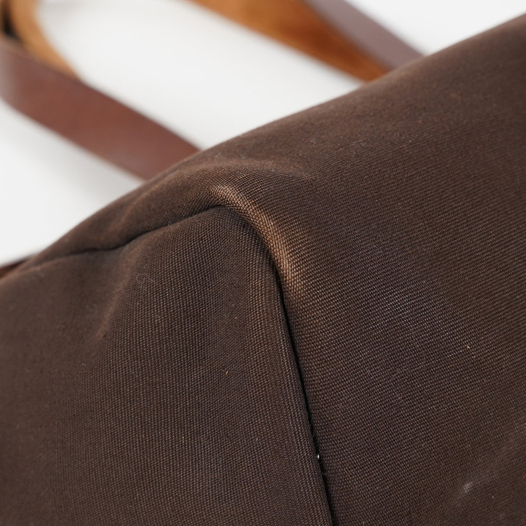 HERMES Herbag Cabas PM Brown Canvas & Leather Tote Bag Used Vintage 07A185720031