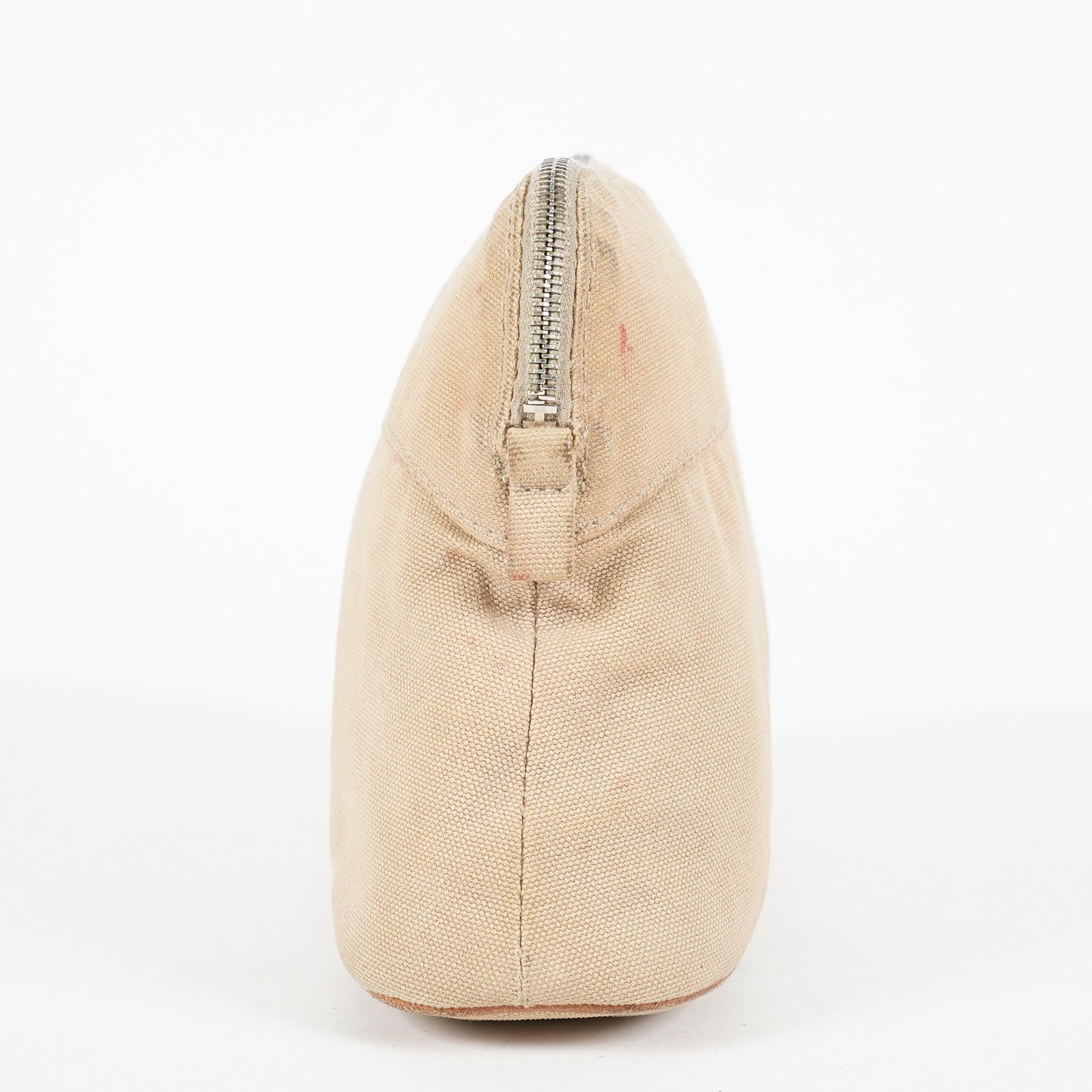 Hermes Bolide Pouch 21 Beige Canvas Leather Cosmetic Pouch Used 08E23495007