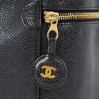 Chanel Caviar Skin CC Vanity Bag 16cm Black Leather Vintage Used 07E016820029