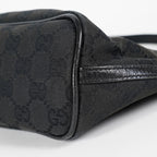 Gucci GG Canvas Boat Pochette 22cm Black Leather Trim Vintage Used 07E022310029