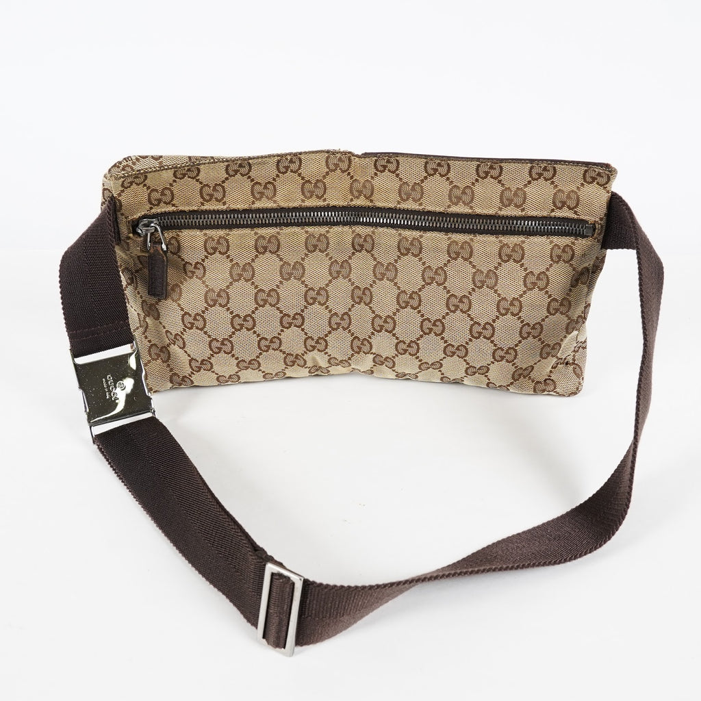 GUCCI GG Canvas Waist Belt Body Bag Beige Brown Vintage Used Womens 08E141870008