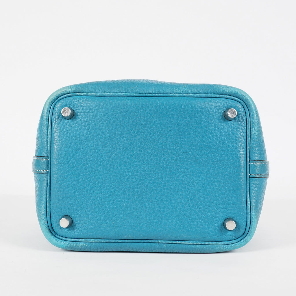 Hermes Picotin PM Hand Bag Blue Leather Silver Hardware Used 07E1018260027
