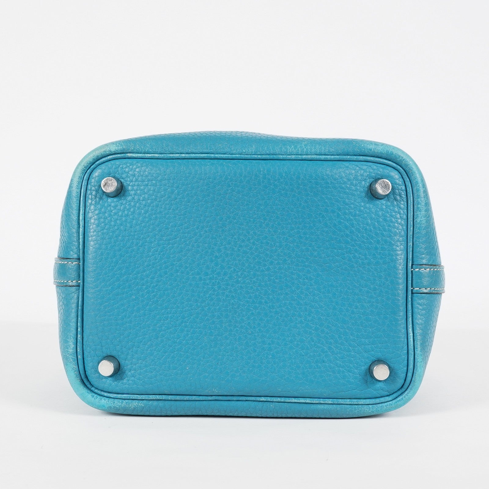 Hermes Picotin PM Hand Bag Blue Leather Silver Hardware Used 07E1018260027