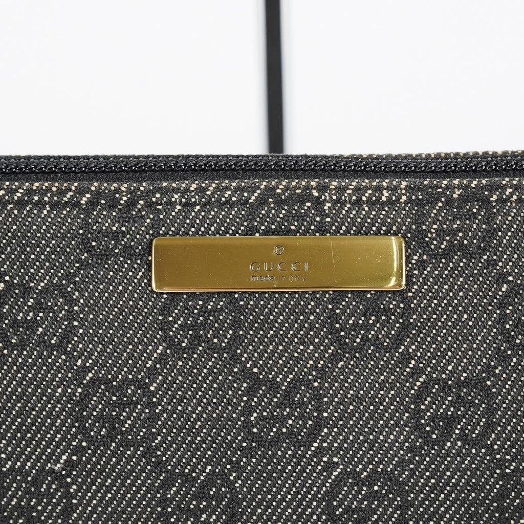 Gucci GG Canvas Boat Pochette Accessory Pouch Bag Gray Black Used 08E012530012