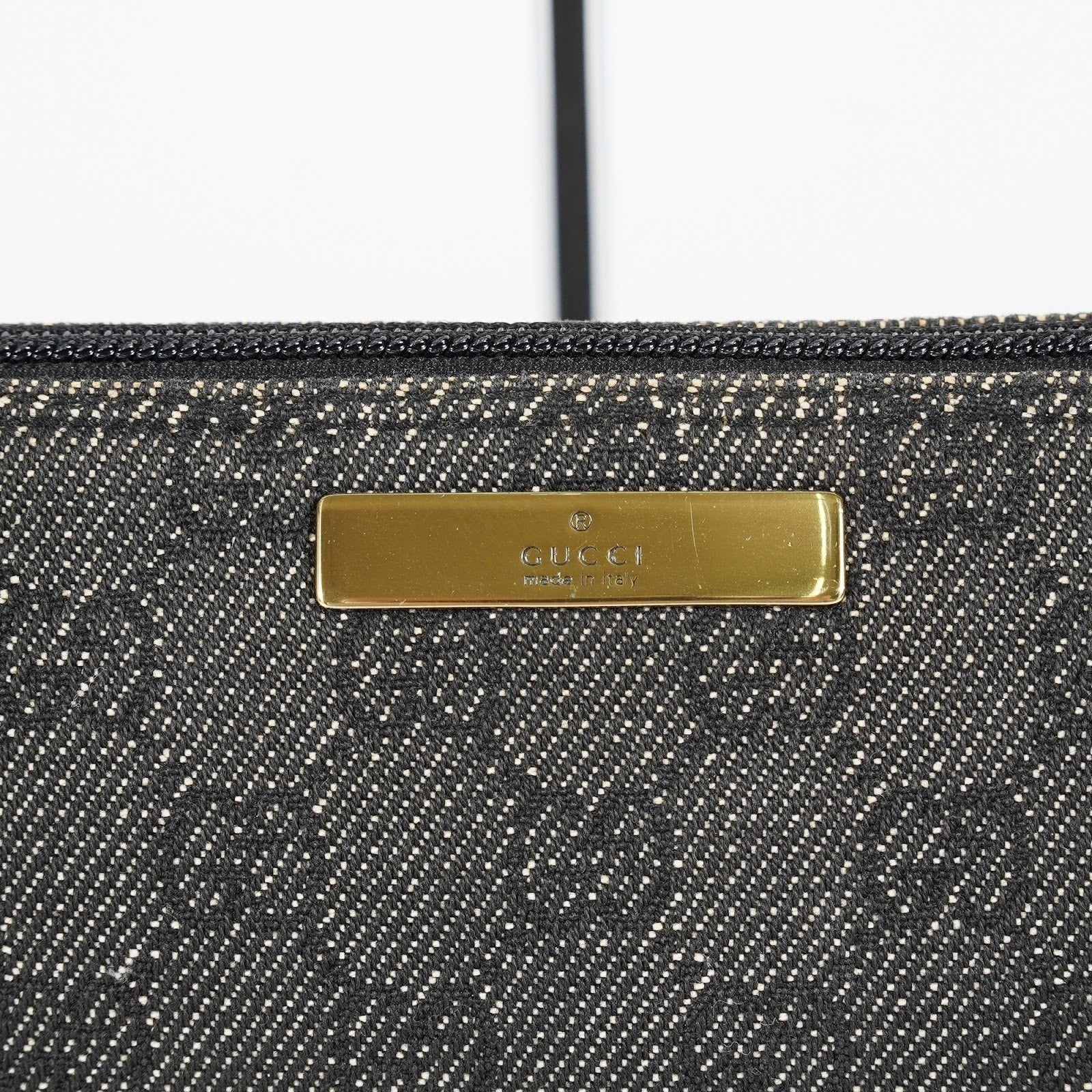 Gucci GG Canvas Boat Pochette Accessory Pouch Bag Gray Black Used 08E012530012