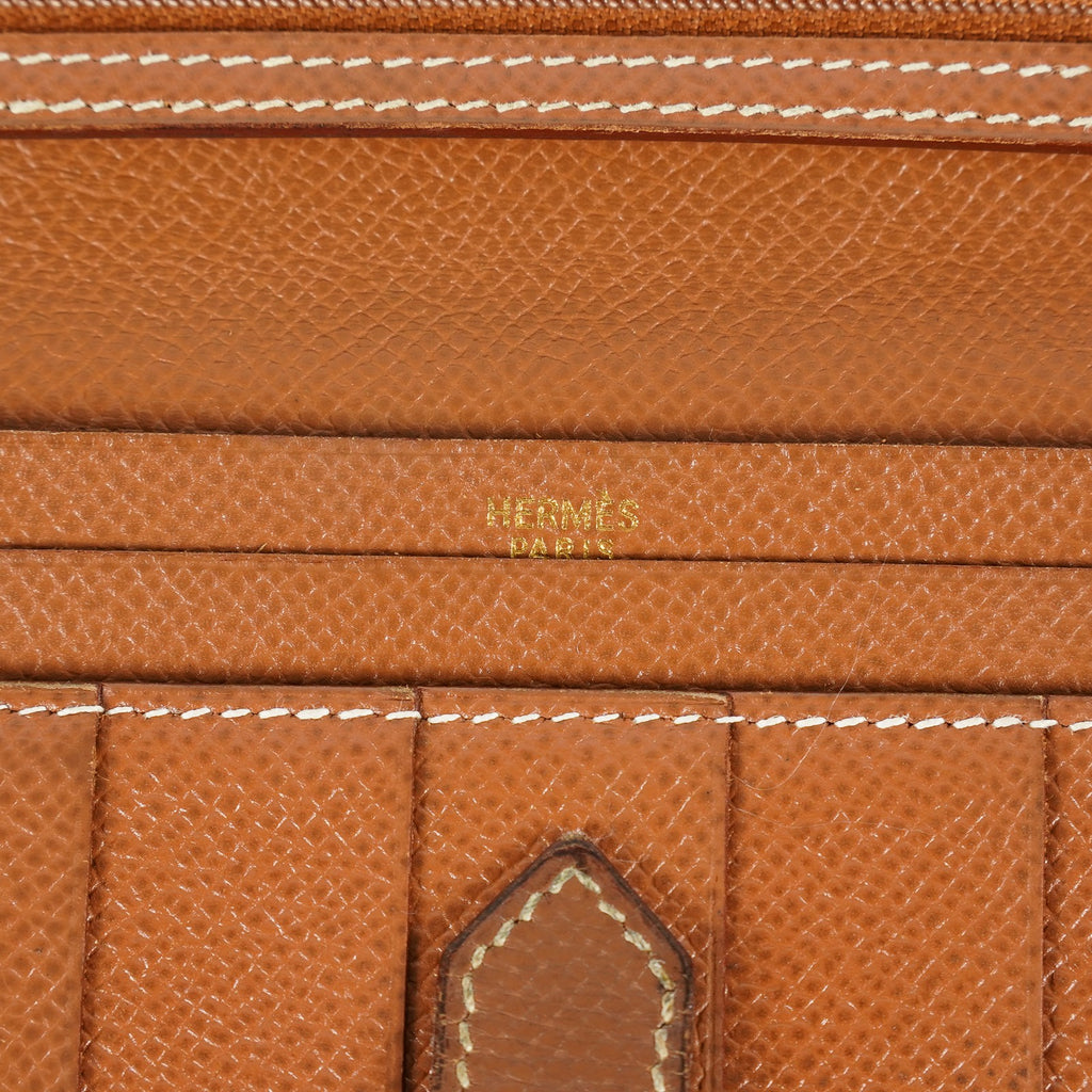 Hermes Bearn Soufflet Long Wallet Brown Leather Gold Hardware Used 08E022090008