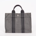 Hermes Fourre-Tout PM Tote Bag Gray Canvas Black Stripe Used Vintage 06E01825030