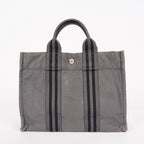 Hermes Fourre-Tout PM Tote Bag Gray Canvas Black Stripe Used Vintage 06E01825030