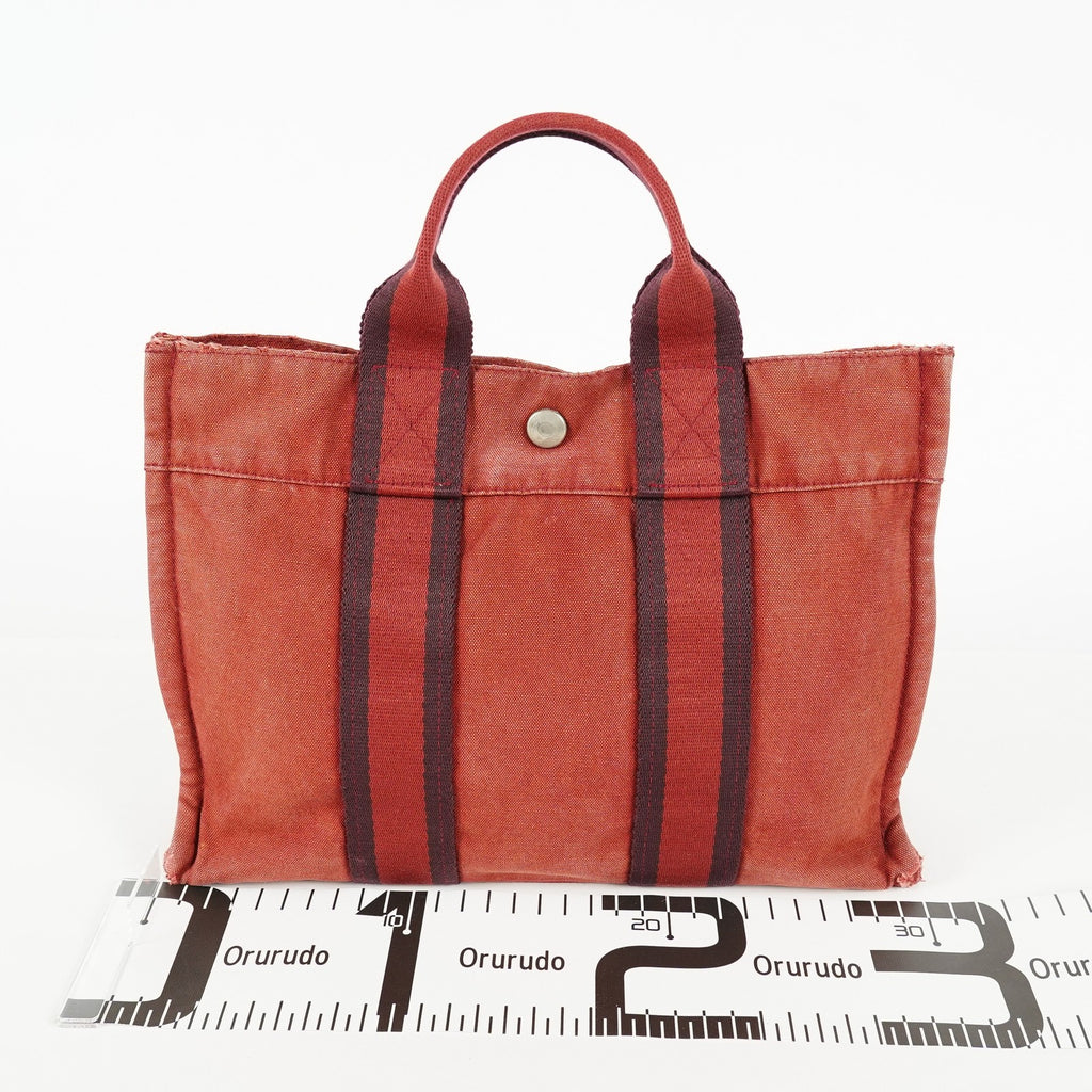 Hermes Fourre-Tout TPM Red Canvas Tote Bag Used Vintage Auth 09E06385011