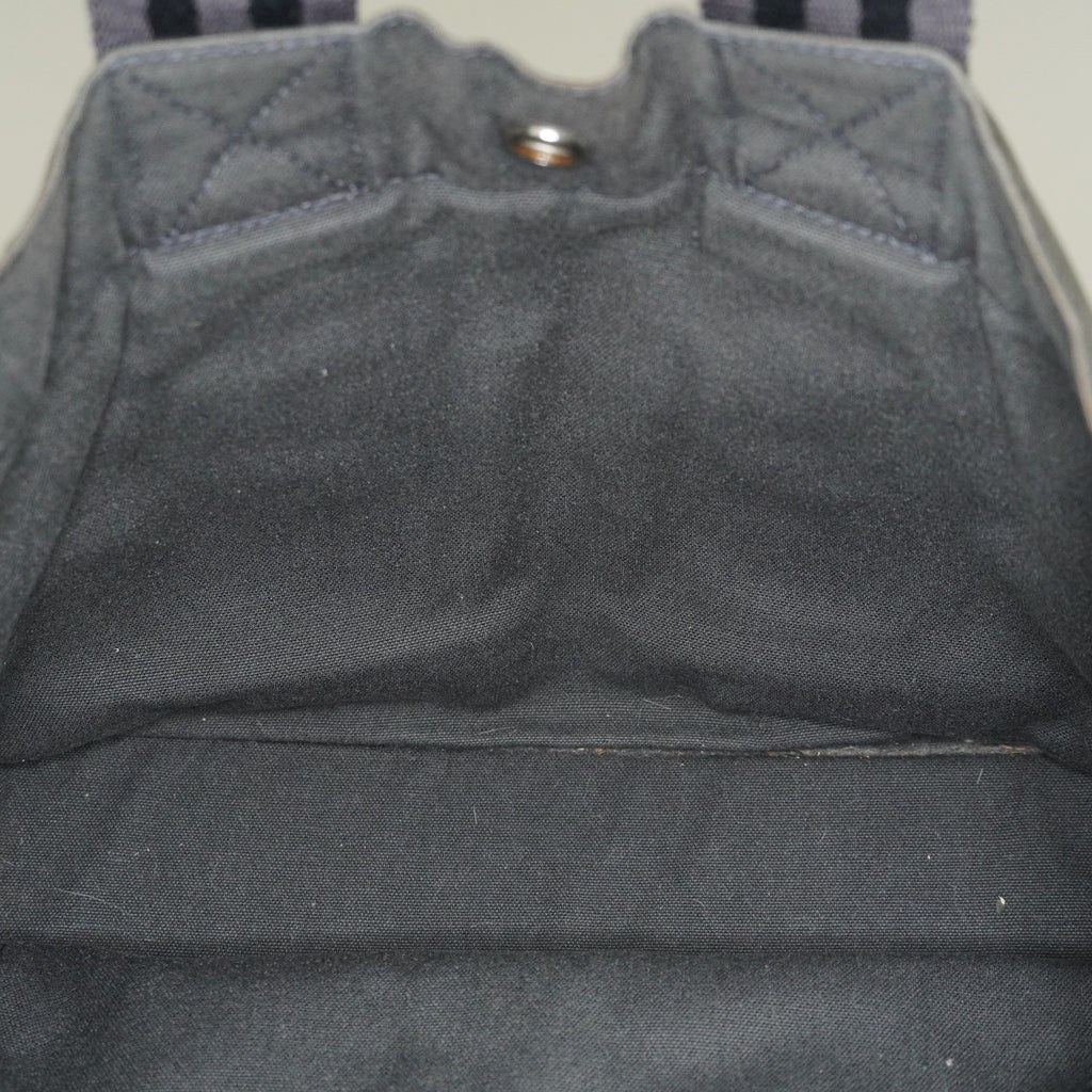 Hermes Fourre-Tout PM Tote Bag Gray Canvas Black Stripe Used Vintage 06E01825030
