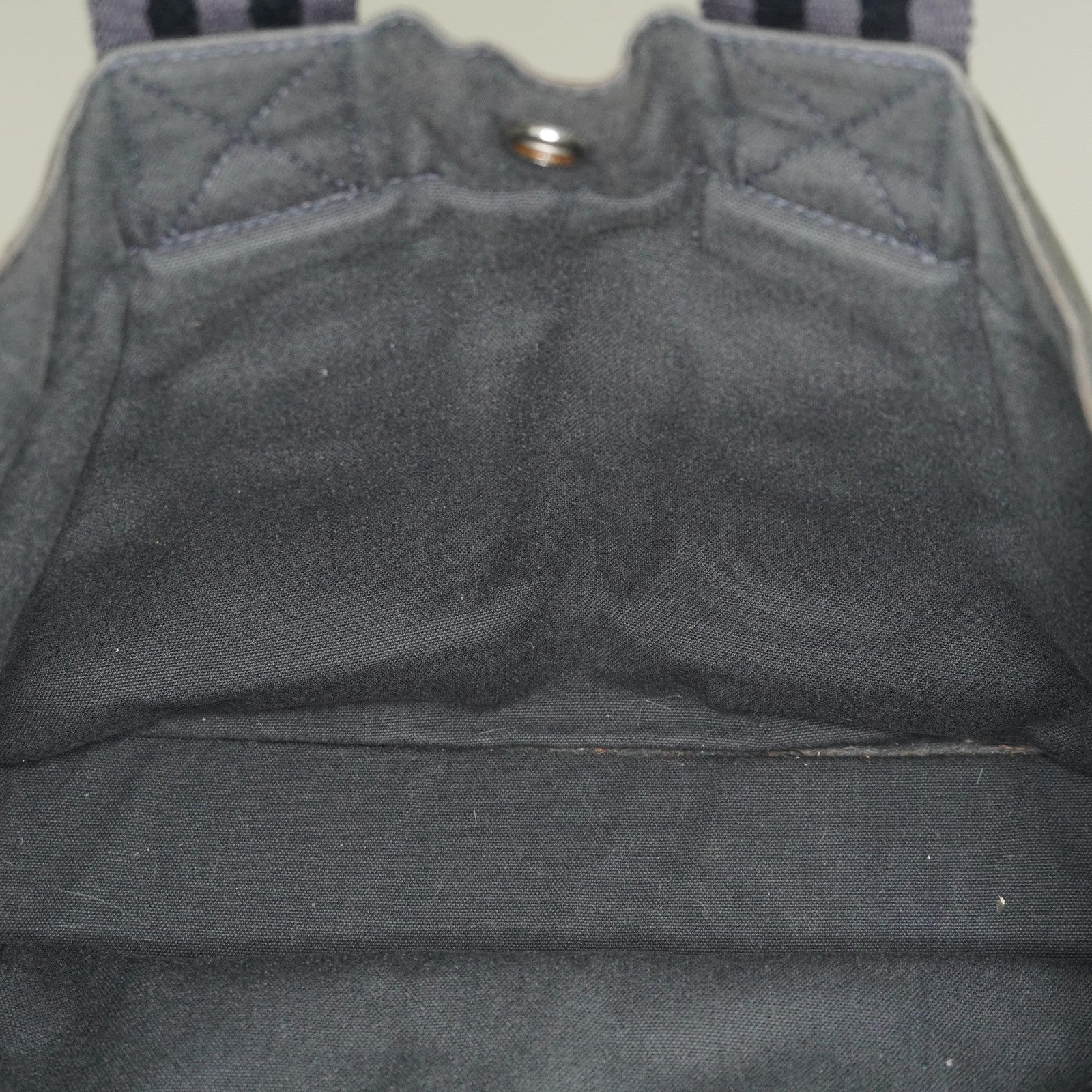 Hermes Fourre-Tout PM Tote Bag Gray Canvas Black Stripe Used Vintage 06E01825030