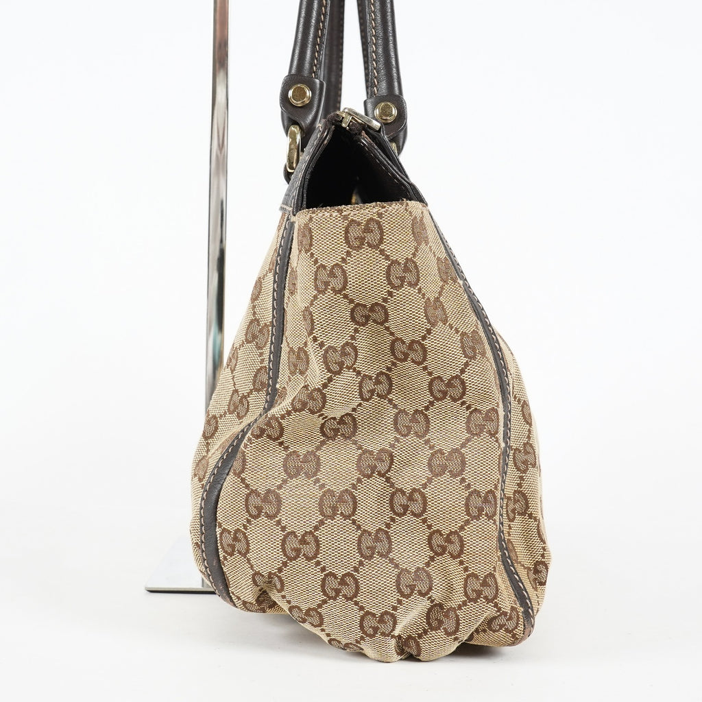 Gucci Abbey D-Ring Beige GG Canvas Leather Used Shoulder Tote Bag 09M314758608