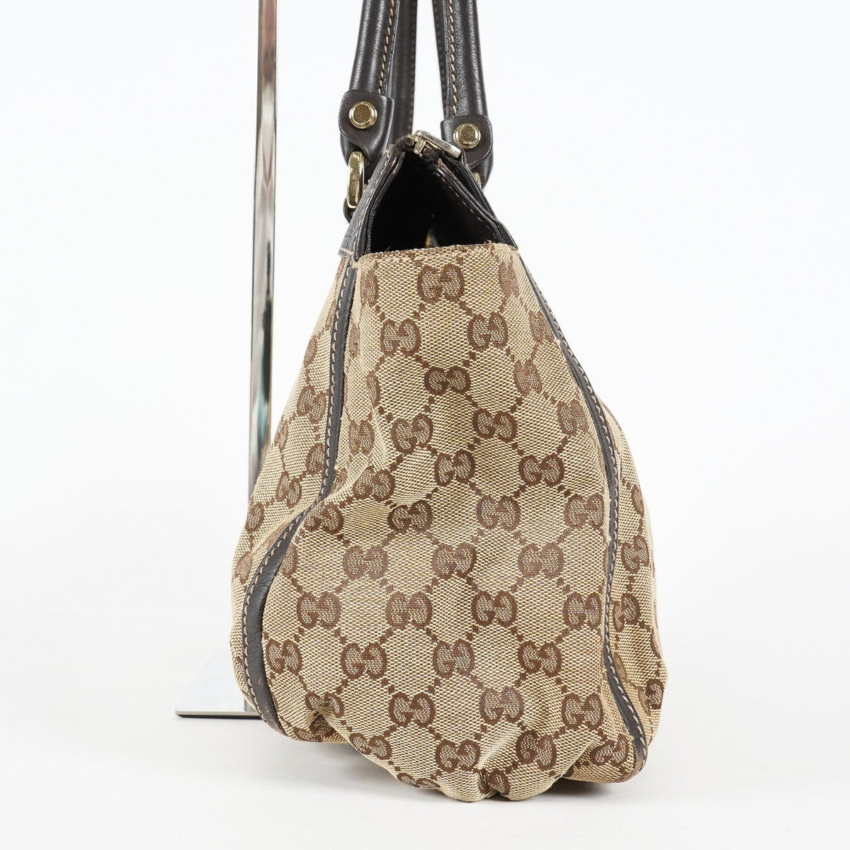 Gucci Abbey D-Ring Beige GG Canvas Leather Used Shoulder Tote Bag 09M314758608