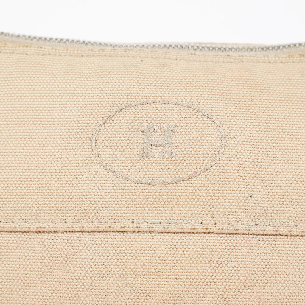 Hermes Bolide Pouch 21 Beige Canvas Leather Cosmetic Pouch Used 08E23495007