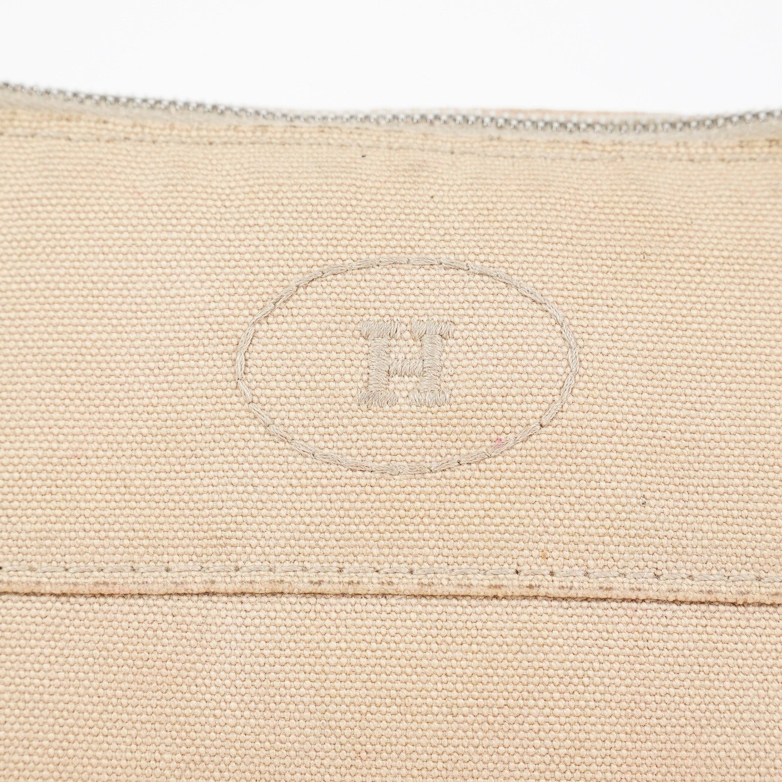 Hermes Bolide Pouch 21 Beige Canvas Leather Cosmetic Pouch Used 08E23495007